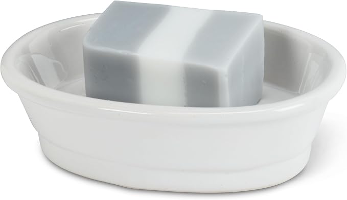 Abbott Collection Oval Savon Soap Dish | Ceramic, White, Dishwasher Safe, 5"L