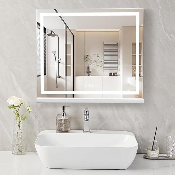HIEEY Lighted Makeup Mirror, 18.1" x 22.8" Hollywood Vanity Mirror with Lights, Three Color Lighting Modes, with 5X Magnification Mirror, Smart Touch Control (White)