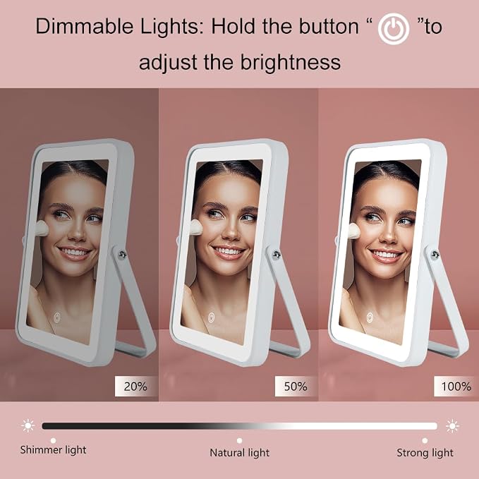 YEKKOPT Rechargeable Vanity Mirror with Lights,Desk Makeup Mirror with Lights,Portable Travel for Makeup Desk ＆ Dressing Room,3 Color Lighting, Dimmable Touch Screen