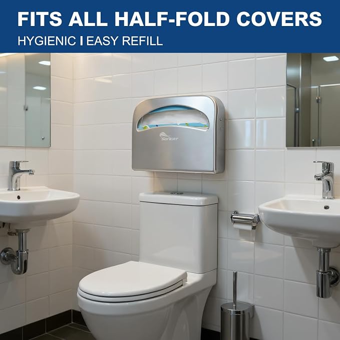 Toilet Seat Covers Dispenser - Half Fold Stainless Steel Wall Mounted Toilet Seat Cover Holder for Commercial, Office, Restaurants, Hospitals and Schools, 16.81 Inches, 500 Seat Covers Capacity