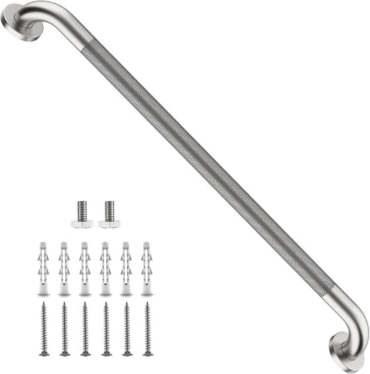 32 Inch Anti Slip Shower Grab Bar, ZUEXT Brushed Nickel Stainless Steel Bathroom Grab Bar, Knurled Bathroom Balance Bar, Safety Hand Rail Support, Handicap Elderly Injury Senior Assist Bath Handle