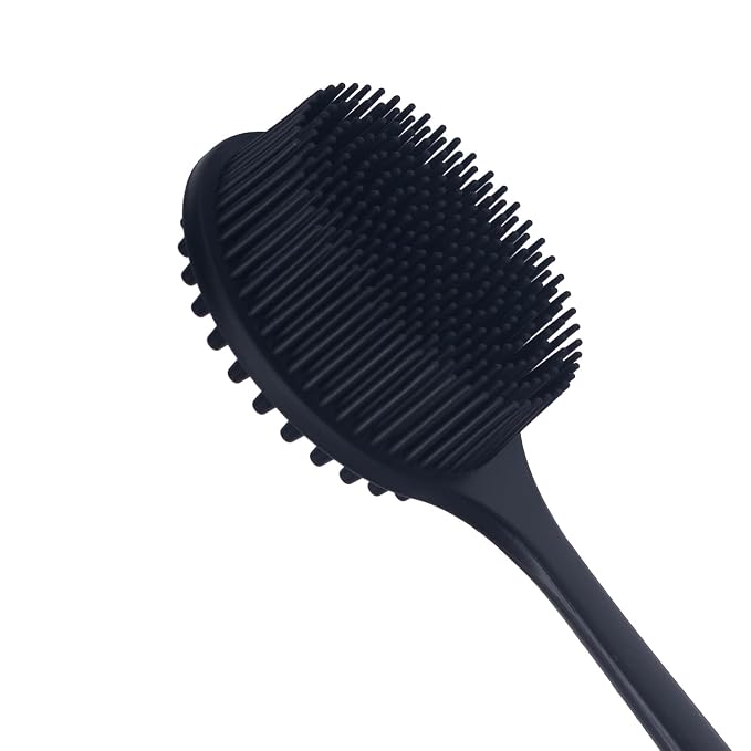 DNC Back Scrubber for Shower Soft Silicone Bath Body Brush with Long Handle (Black)