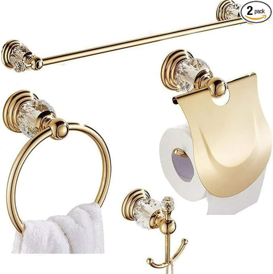 Crystal Bathroom Accessories Hardware Set Golden Towel Bar Set Hand Towel Paper Holder Hook Towel Ring Racks Wall Mounted
