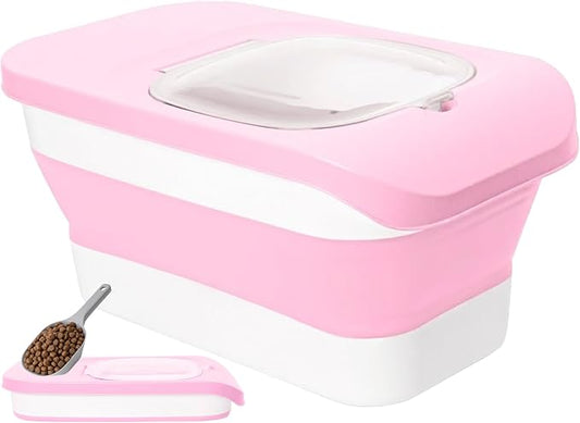 10-13 Lbs Airtight Dog Food Storage Container,Collapsible Pet Food Storage | Dog Food Container with Double Airtight Seal,Cat Food Container Dry Food Fresh,Space Saving,Pest/Mouse-proof,Scoop,Pink