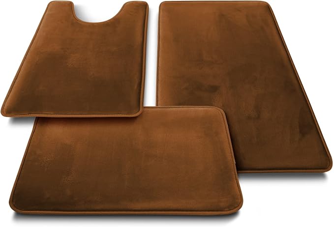 Clara Clark 2 Piece Bathroom Rugs Bath Mat Set, Velvet Memory Foam Bath Mats for Bathroom - Non-Slip, PVC Backing Bath Rugs, Washable - Dries Quickly, Brown