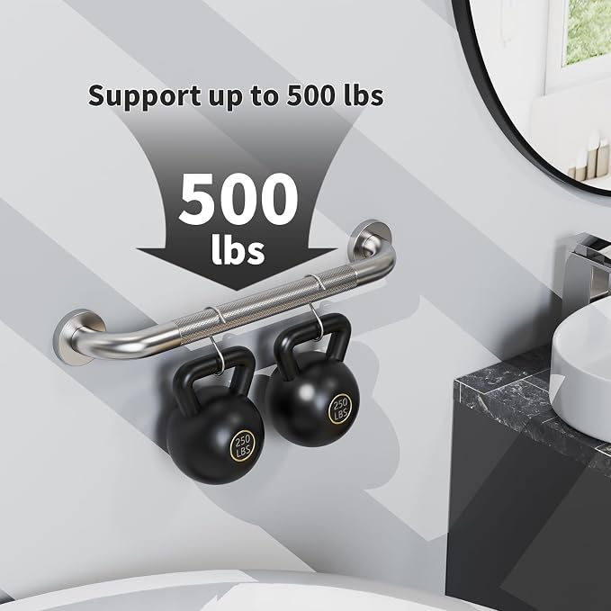24 Inch Shower Grab Bar, ZUEXT Stainless Steel Bathroom Safety Handle w/Knurled Non-Slip Grip, Heavy Duty Wall Mounted Bathtub Toilet Support Rail for Elderly Seniors Disabled (Nickel, 1.25" Diameter)