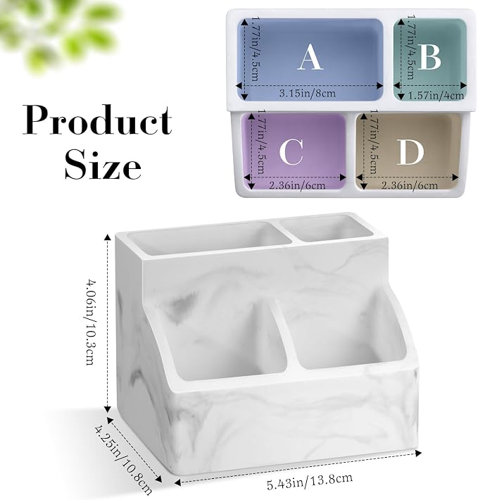 Luxspire Diatomite Toothbrush Holder, 4 Slots, Marble White | Fast Drying, Diatomaceous Earth, Electric Tooth Brush and Toothpaste Organizer, For Bathroom Kitchen Vanity Countertop