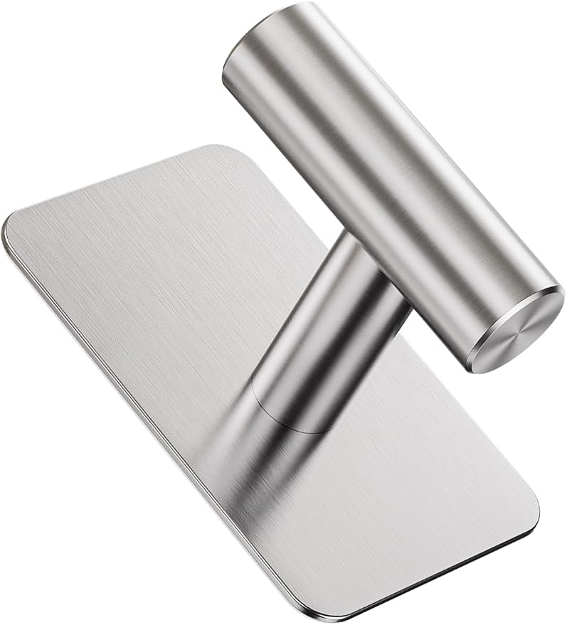 Heavy Duty Adhesive Hooks - 26lb Max, Sticky Wall Hooks Waterproof Stainless Steel for Hanging Towel, Coat, Robe, Towel Hooks Stick on Bathroom, Kitchen, Shower, Door (Silver, 2 Pack)
