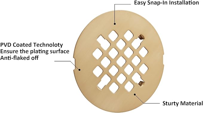 Artiwell 4-1/4” OD Snap-in Shower Drain Cover, Round Shower Drain Strainer Grid, Replacement Cover, Designed for Long-Lasting