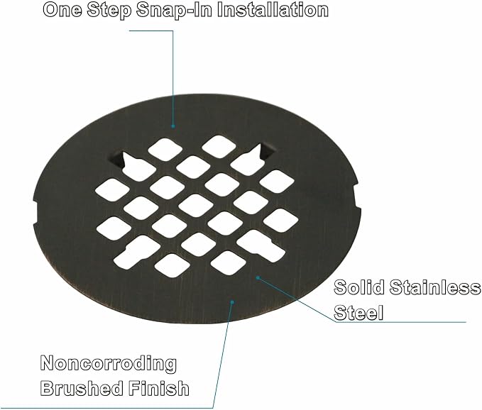 Shower Drain Cover Replacement, Welsan Stainless Steel 4-1/4" OD Round Snap-in Shower Strainer Grid - Oil Rubbed Bronze - Easy No-Tool Install
