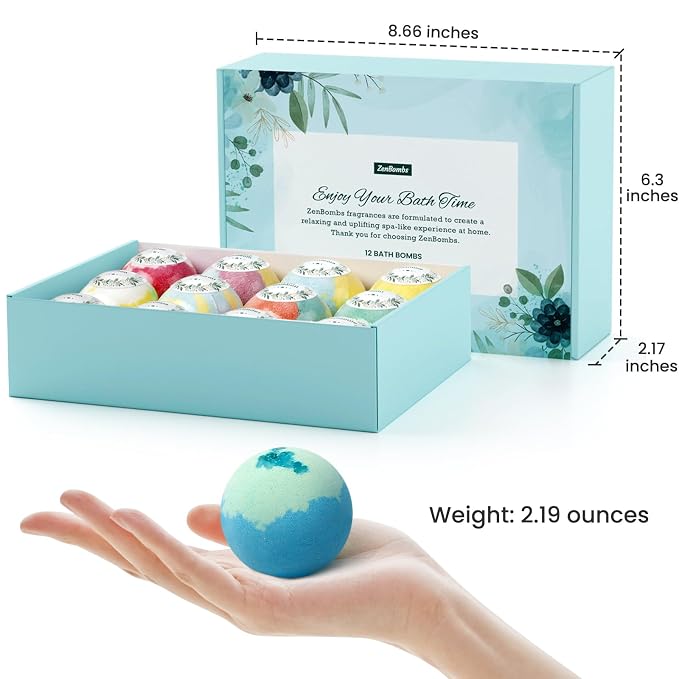 ZenBombs Bath Bombs for Women, Handmade Natural Bath Bomb with Shea Butter | Mothers Day Presents for Mom, Valentines Day Presents for Her and Him, White Elephant, Stocking Stuffers (12pcs)