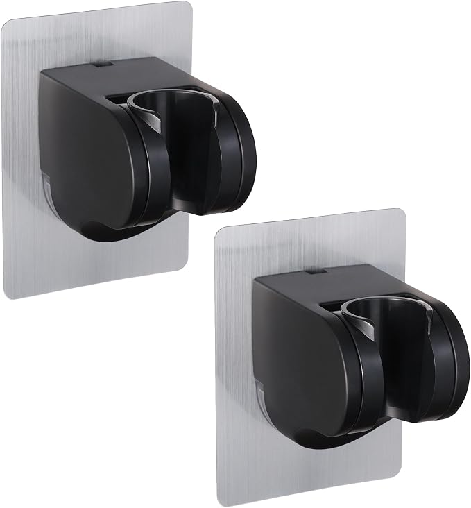 GwernKB Shower Head Holder Strong Adhesive No Drilling Wall Mount Adjustable Handheld Showerhead Bracket for RV Kids Bathroom Shower,Fix Firmly and Use Conveniently (Black, 2)