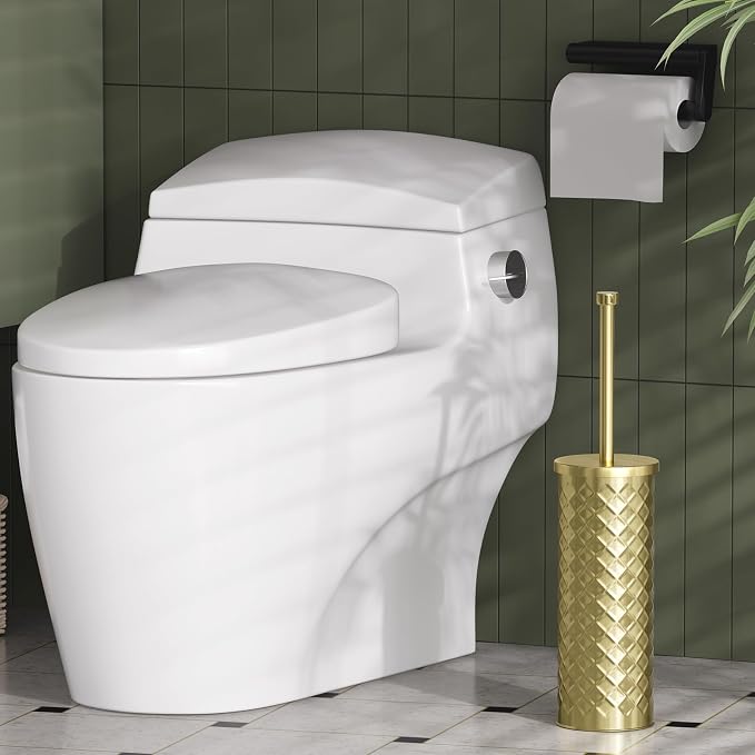 Toilet Bowl Brush and Holder Set 2 Pack with 4 Extra Brush Heads (Gold) | Extra Long Handle with Splash Guard Cover, Tool-Free Installation, Bathroom Space-Saving, Cleaner Sets for Apartments, RV