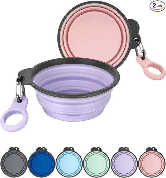 2 Pack 37oz/4.6 Cup Collapsible Dog Bowls with Bottle Carrier | Upgraded Carabiner,One-piece Molded Rim Won't Fall Off or Crack, Foldable Portable for Pets Water Drinking or Food Feeding