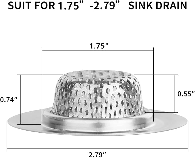 Ohtomber 2PCS 2.79" Stainless Steel Bathtub Drain Strainer Hair Catcher | Fine Mesh Filter Basket, Efficient Hair Trapping, Rust Resistant, For Bathroom Sink Shower Tub Wash Basin, Rustproof