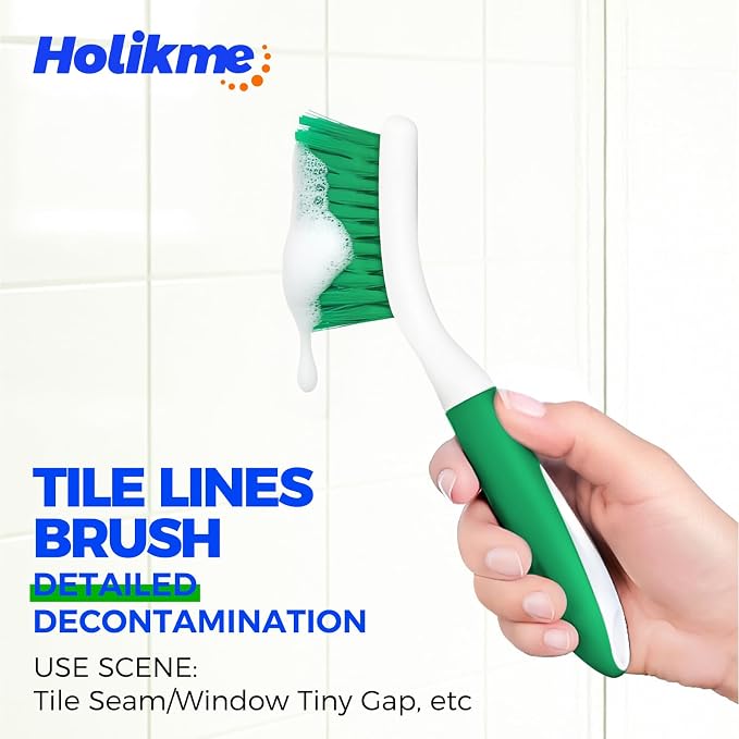 Holikme 5 Pack Cleaning Brush Scrub Brush Kitchen Brush for Floor,Green | Cleaning Brush Set for Household Use, Scrub Brush, Kitchen Brush, Tile Lines Brush for Bathroom, Floor, Tub, Shower