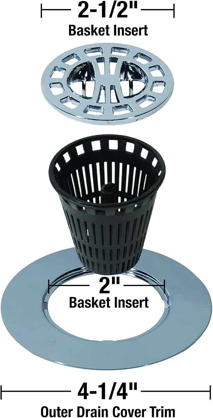 Danco 10529P Chrome Shower Drain Hair Catcher for Stand-Alone Shower, 3-inch Shower Drain Hair Trap, Includes 5 Replacement Baskets, Shower Strainer
