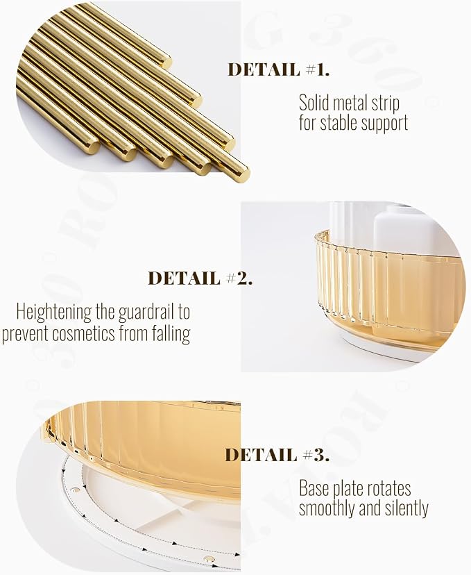 Bathroom Organizer Countertop, Rotating Makeup Organizer for Vanity, 2-Tier Make Up Organizers and Storage, Vanity Tray Shelf for Cosmetic, Skin Care, Lotions (Champagne Gold)