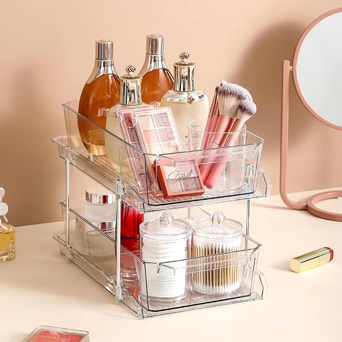 Swab Holder Canisters with Lid, Bathroom Qtip Dispenser Apothecary Jars, Clear Plastic Cotton Ball Pad Container for Cotton Swabs, Q-Tips, Make Up Pads, Cosmetics