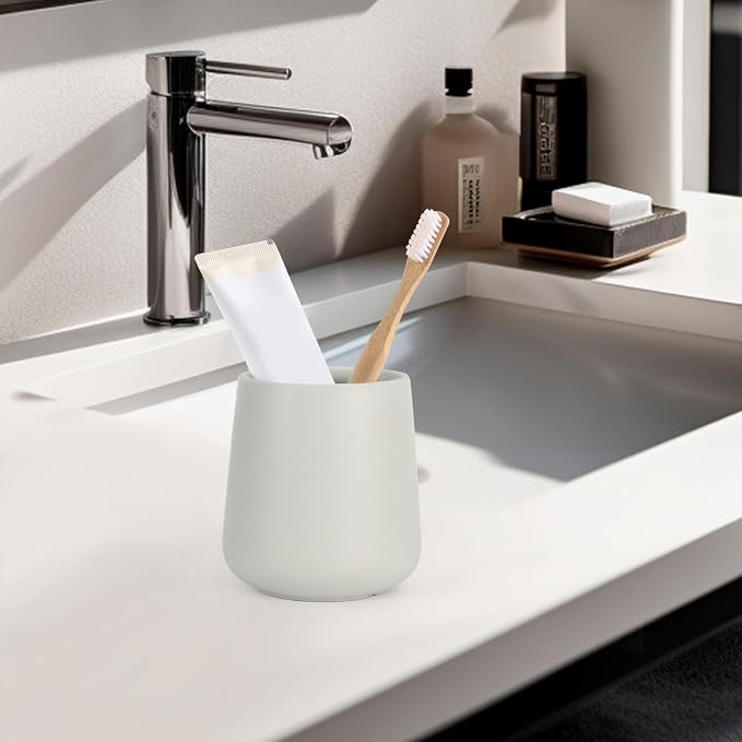 INGOFIN Ceramic Toothbrush Holder, 12 oz Grey Bathroom Toothpaste Cup | Toothbrush and Toothpaste Holder Cup for Bathroom Vanity and Hotel Countertop Organizer, for Cosmetic Makeup Office Pencils