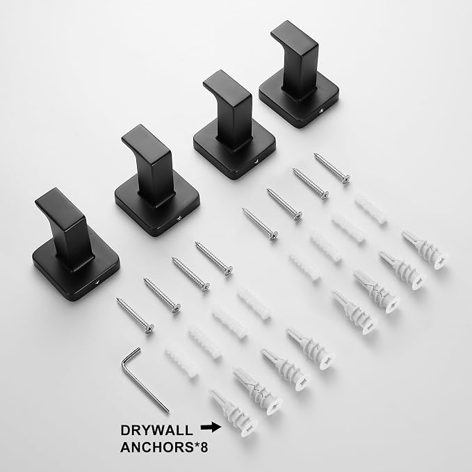 Matte Black Square Wall Hanger, Towel Hanger, Wall Mounted, Bathrobe Hook Kitchen Hooks 4 Bathroom Hooks
