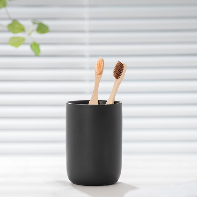 Bathroom Ceramic Toothbrush Cup, Matte Black Toothbrush Cup Holder, Bathroom Storage Organizer
