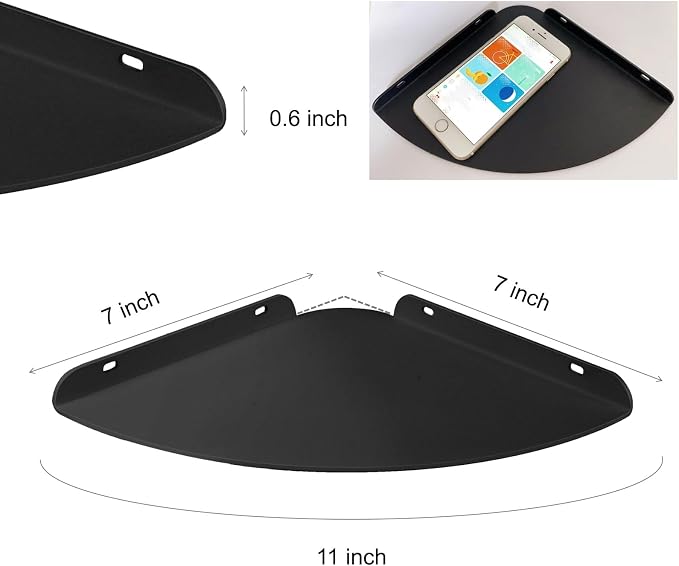 Small Floating Corner Shelves Metal Corner Wall Mounted Shelf Curved Corner Hanging Shelving for Bathroom, Kitchen, Living Room, Office, Bedroom & Dorm (Black 1 pcs)