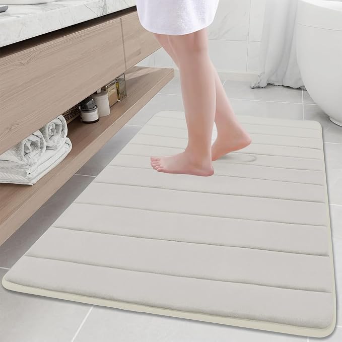 Buganda Memory Foam Bath Mat 44 x 32, Ultra Soft Absorbent Bathroom Rugs | Cream, Machine Washable Quick Dry Bath Mats for Bathroom Floor, Shower and Tub, Home Decor Accessories