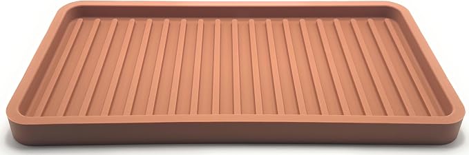 Silicone Sink and Surface Organizer Tray, Sponge Holder, Vanity Tray, Trivet, Heat Safe, Dishwasher Safe, for Bathroom and Kitchen Organization (Mocha, 10"x5.25")