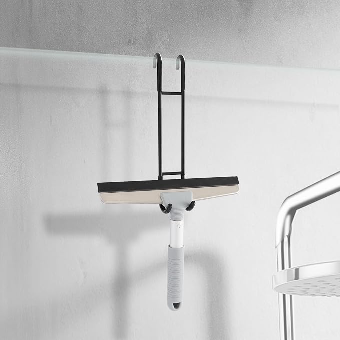 NINETREX Shower Door Hooks,Over Glass Door Hooks for Bathrooms Frameless Glass,Heavy Duty SUS 304 Stainless Steel Hook for Towels,Squeegee,Loofah,Shaver,Robe,2 Pack,Black,10Inch