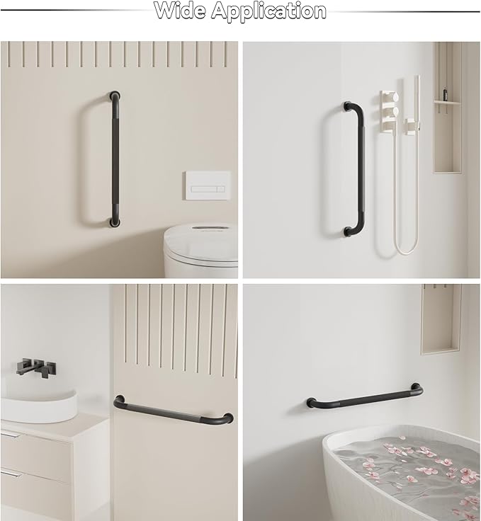 2 Pack Shower Grab Bar, 32 Inch Bathroom Grab Bar Handle with Anti-Slip Knurled Grip, Stainless Steel Bath Balance Bar, 1.25" Diameter Bath Safety Bar Support for Seniors Elderly Pregnant, Matte Black