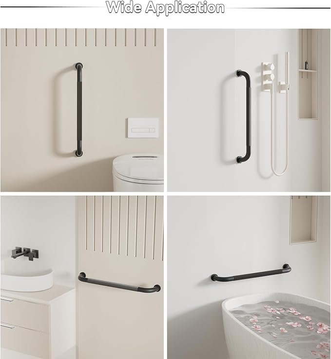 1 Pack Shower Grab Bar, 36 Inch Bathroom Grab Bar Handle with Anti-Slip Knurled Grip, Stainless Steel Bath Balance Bar, 1.25" Diameter Bath Safety Bar Support for Seniors Elderly Pregnant, Matte Black