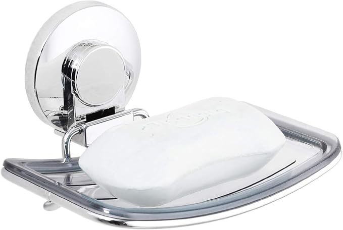 Chrome Suction Cup Soap Dish Holder for Shower Wall Drill-Free Rustproof Waterproof Wall Mount Strong Suction Removable Bar Soap Sponge Holder for Bathroom Bathtub Kitchen