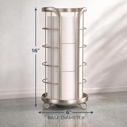 BROOKSTONE Toilet Paper Holder Stand Reserve - Free Standing Toilet Paper Stand with Storage that Holds Mega Rolls, Standing Bathroom Tissue Organizer, Bathroom Decor - Modern Storage Holder, Nickel