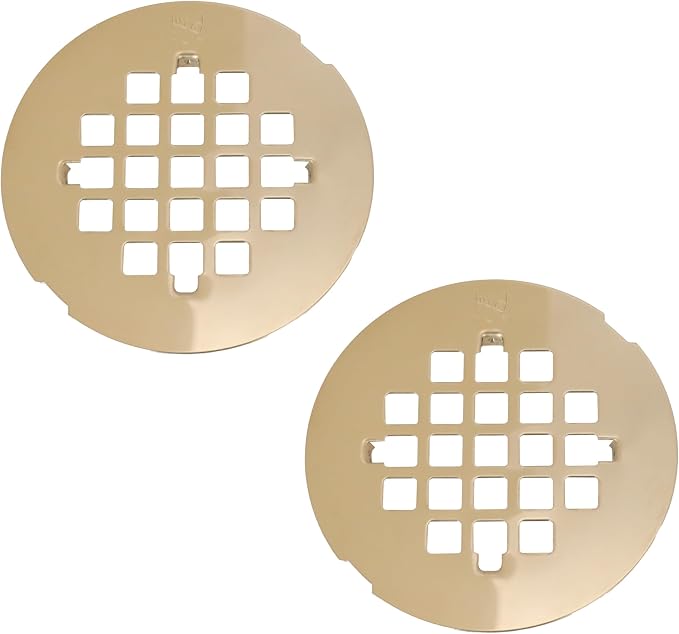 Westbrass D319-2-01 4-1/4" OD Casper Style Brass Snap-in Shower Strainer Grid Drain Cover, PVD Polished Brass (2-Pack)