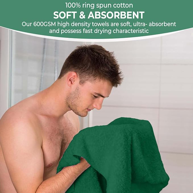 KAHAF COLLECTION 6 Pack Bath Towels Set (27 x 54 Inches) 100% Ring Spun Cotton, Lightweight, Quick Dry, Highly Absorbent Towels (Dark Green, (27x54) Inches)