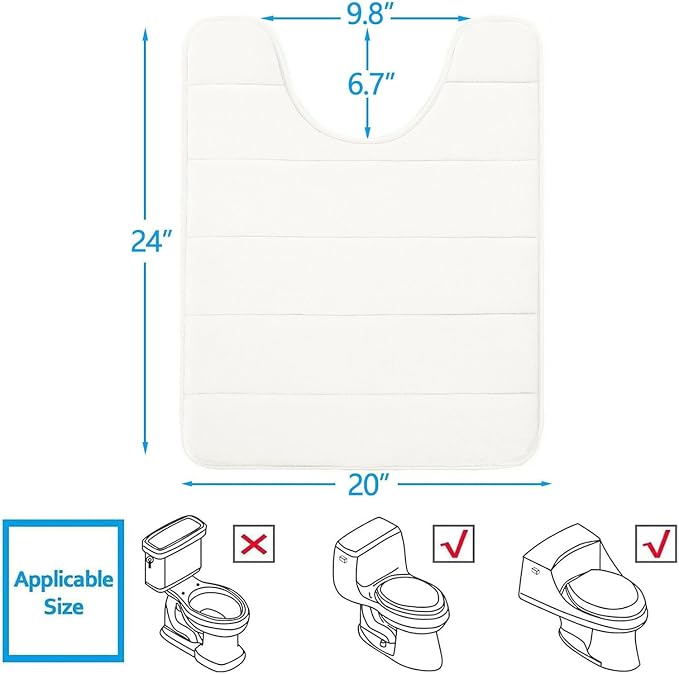 Buganda Memory Foam U-Shaped Toilet Rugs 24 x 20, Absorbent Bathroom mat | Ivory, Thick Soft Machine Washable toilet mat for bathroom, Contour Bath Rugs Mat for Toilet Base