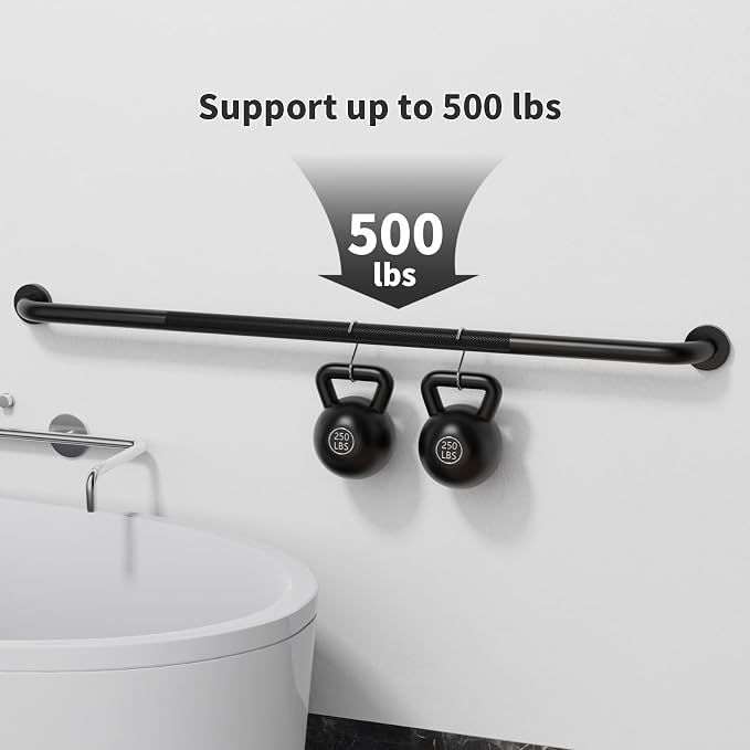 48 Inch Matte Black Shower Grab Bar w/Anti Slip Grip, ZUEXT Stainless Steel Bath Grab Bar,Bathroom Balance Bar, Wall Mount Safety Handrail Support, Handicap Injury Elderly Senior Assist Handle