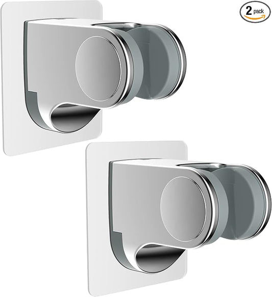 Hibbent 2 Pack Shower Head Holder - Strong Adhesive, Waterproof, Height Adjustable, Wall Mount, No Drilling, Chrome Finish