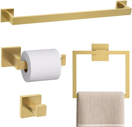 TURS 5-Piece Bathroom Hardware Set Brushed Gold Towel Bar Set Bath Towel Holder Sets SUS 304 Stainless Steel Wall Mounted Towel Rack Sets for Bathroom.