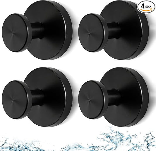 Black Suction Cup Hooks for Shower, Heavy Duty Vacuum Lock No Drill Hooks, Modern Matte Bathroom Hooks for Glass Door Tile & Windows, 4 Pack