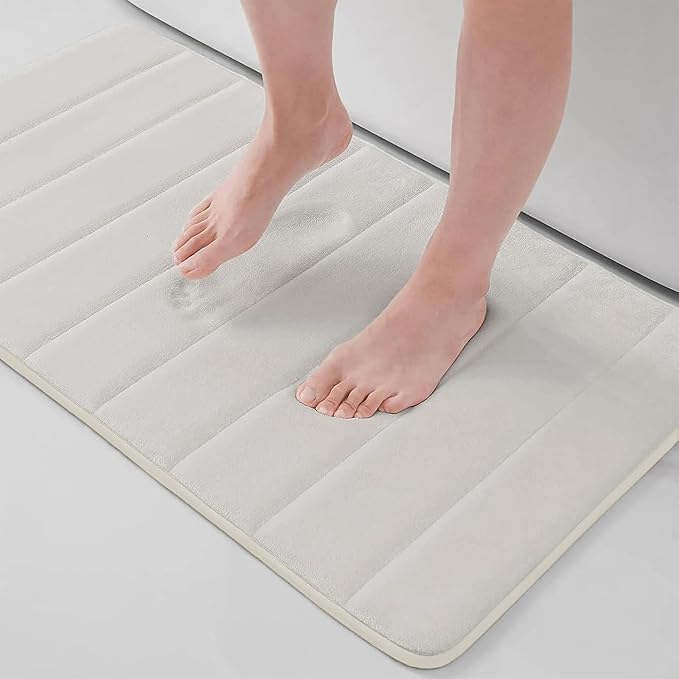 Buganda Memory Foam Bath Mat 34 x 20, Ultra Soft Absorbent Bathroom Rugs | Cream, Machine Washable Quick Dry Bath Mats for Bathroom Floor, Shower and Tub, Home Decor Accessories
