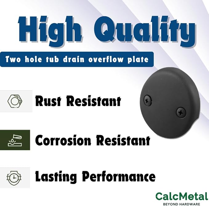 Dual Hole Bathtub Drain Overflow Plate with Two Matching Screws, Easy to Install, Matte Black