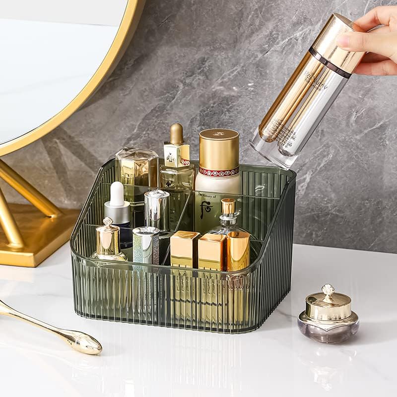 Makeup Organizer Cosmetics Storage Box, Large Capacity Make Up Brush Holder Organizer Vanity Accessories, Bathroom Countertops, Desk Storage Container, Cosmetic Display cases(Green-L)