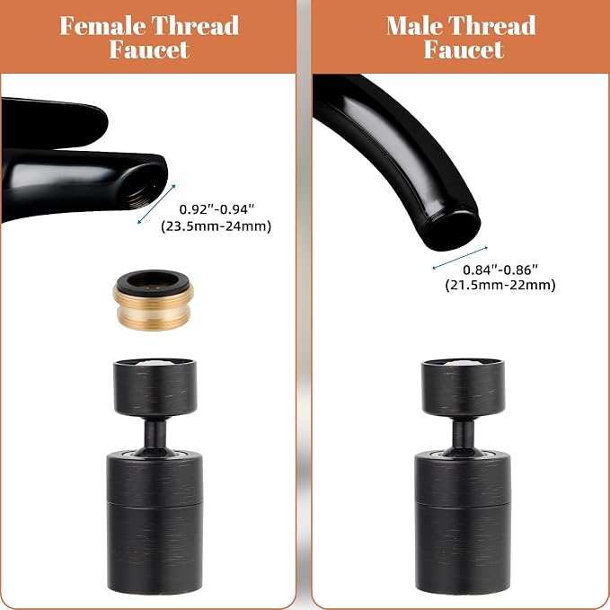 Hibbent Faucet Aerator, 360 Degree Kitchen Sink Faucet Aerator, Dual-function Swivel Big Angle Kitchen Faucet Attachment, Faucet Replacement Part, Oil-Rubbed Bronze