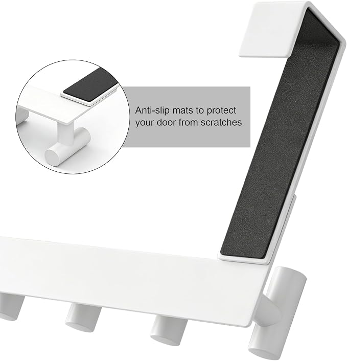 PMMASTO Over The Door Hooks, Fits 1-3/4" Thick Door No Drill Hooks for Closet Bathroom Bedroom Organization, Hanger for Coat Towel Robe (White, 5 T-Hooks)