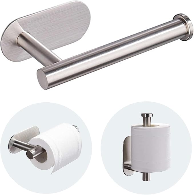 JOPOFI Toilet Paper Holder - Adhesive Toilet Paper Holder - Brushed Nickel | Toilet Paper Holder Wall Mount for Bathroom,Stainless Steel Command Strip Toilet Paper Roll Holder Stick On Wall,No Drilling