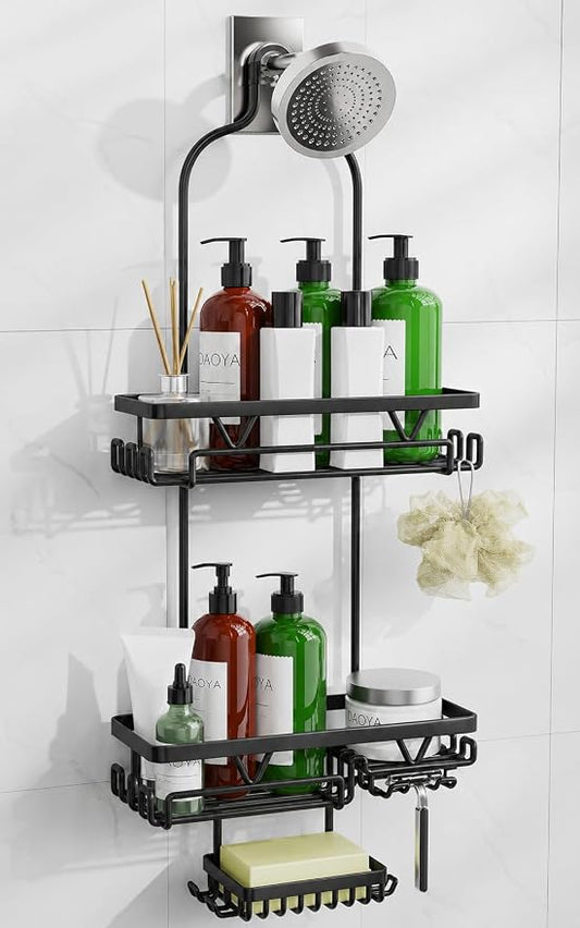 DAOYA Shower Caddy Hanging, Anti-Swing Over Head Shower Caddy, Rustproof Bathroom Organizer with Soap Holder & Hooks