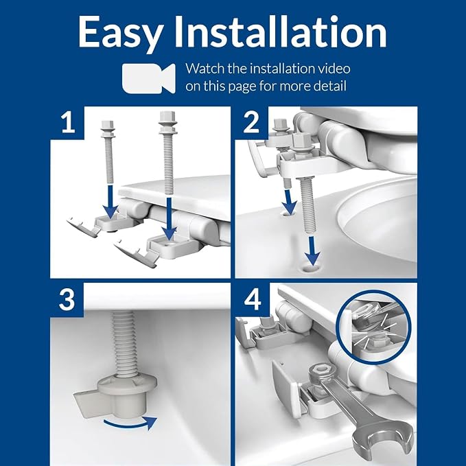 Mayfair Linden Slow Close Toilet Seat, Non Slip Heavy Duty Wood, Easy Install, Elongated, White