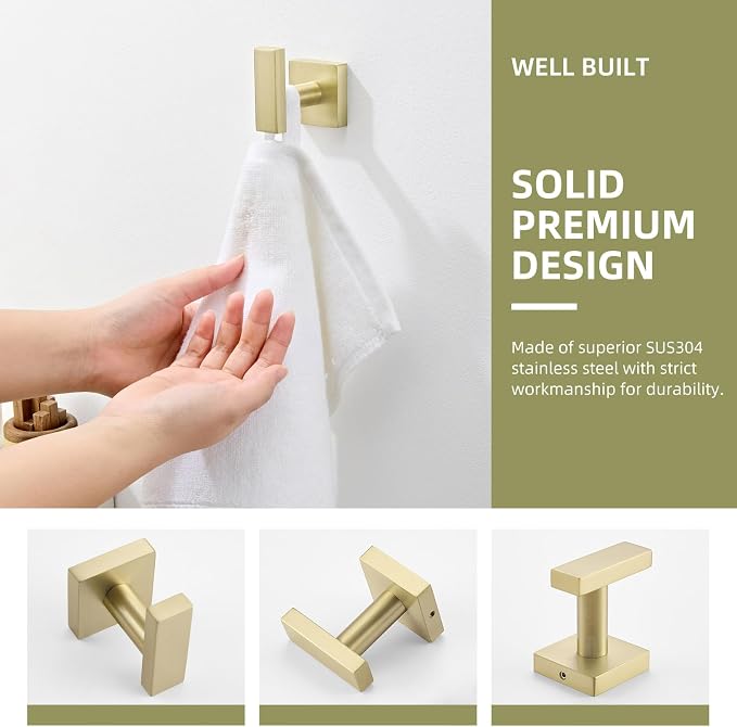Angle Simple Towel Hook Brushed Gold, SUS304 Stainless Steel Robe Coat Hook for Bathroom, Hand Towel Holder Wall Mount
